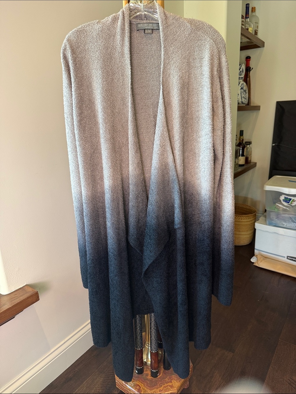 Barefoot Dreams Open-Front Ombre Gray to Black Women's Sweater Cardigan